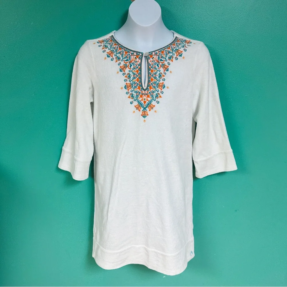 Cabana Life White Orange & Teal Moroccan Terrycloth Swim Coverup Girls Size 14